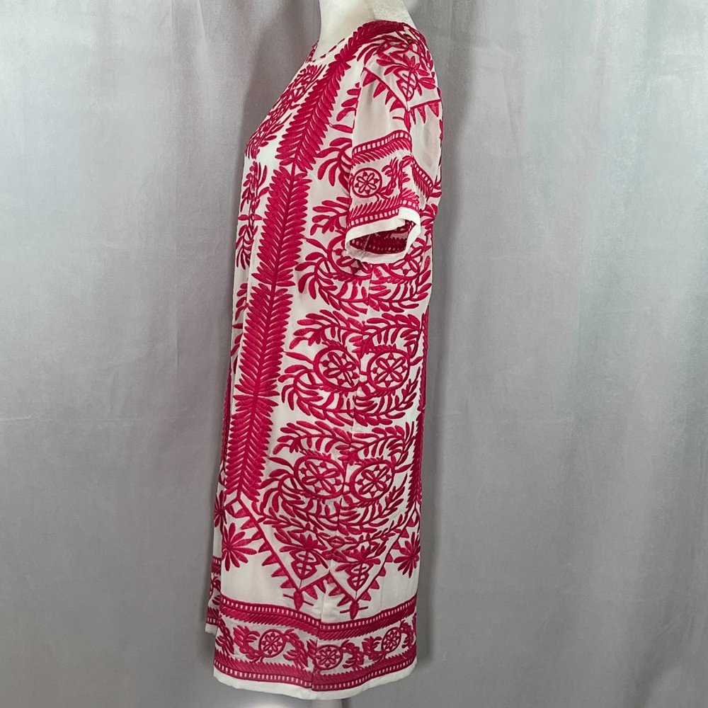 LULUS White & Bright Pink Embroidered Sheath Dress Tunic Size Small - Picture 5 of 10